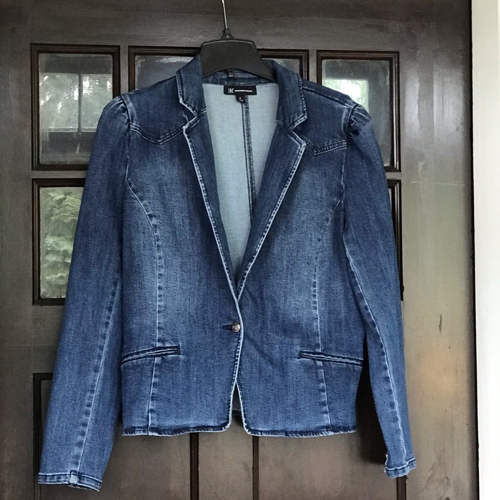 INC Puff-Sleeve Denim Blazer